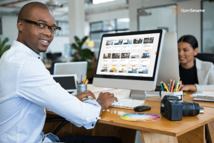 Man looking at OpenSesame courses in office